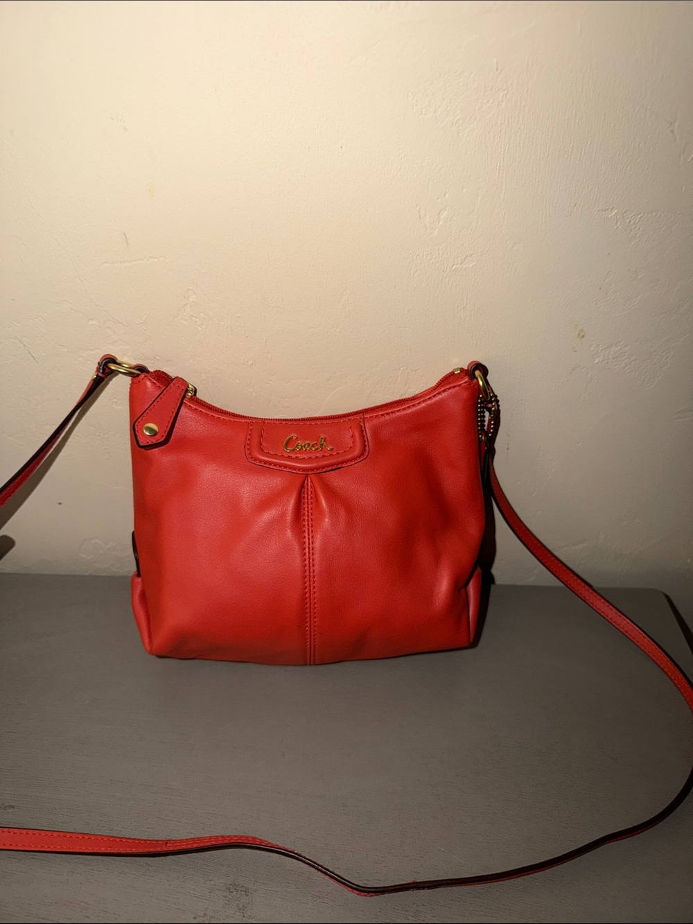 Coach Burnt Orange Leather Crossbody Hobo Bag with Gold Hardware
